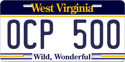 WV license plate OCP500