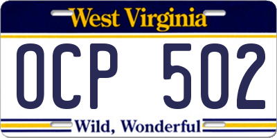 WV license plate OCP502