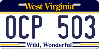 WV license plate OCP503