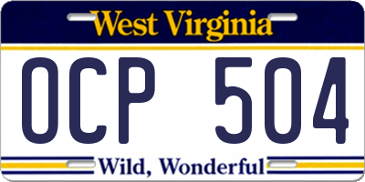 WV license plate OCP504