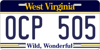 WV license plate OCP505