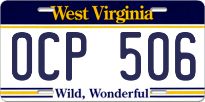 WV license plate OCP506