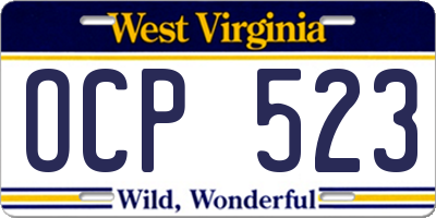 WV license plate OCP523