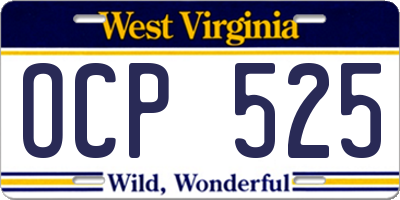 WV license plate OCP525