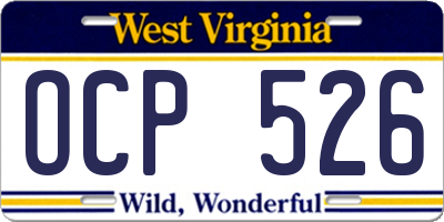 WV license plate OCP526