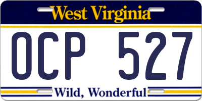 WV license plate OCP527