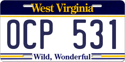 WV license plate OCP531