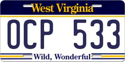WV license plate OCP533