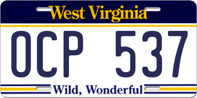 WV license plate OCP537