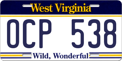 WV license plate OCP538