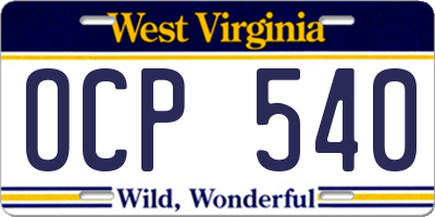 WV license plate OCP540
