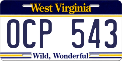 WV license plate OCP543