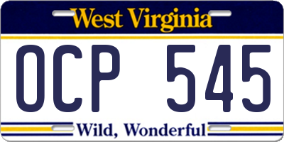 WV license plate OCP545