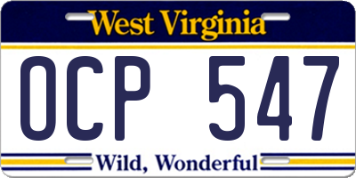 WV license plate OCP547