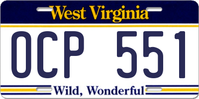 WV license plate OCP551