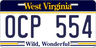 WV license plate OCP554