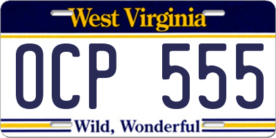 WV license plate OCP555