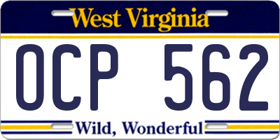 WV license plate OCP562