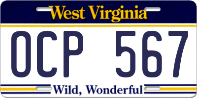 WV license plate OCP567
