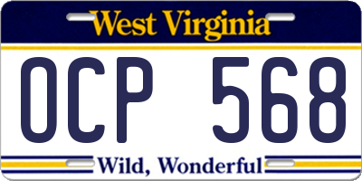 WV license plate OCP568