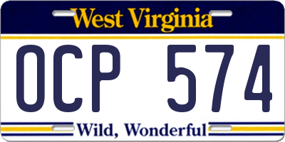 WV license plate OCP574