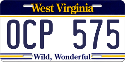 WV license plate OCP575