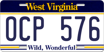 WV license plate OCP576