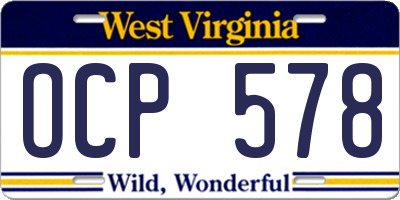 WV license plate OCP578