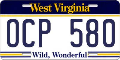 WV license plate OCP580