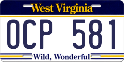 WV license plate OCP581