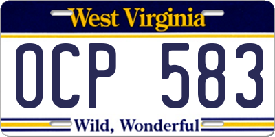 WV license plate OCP583