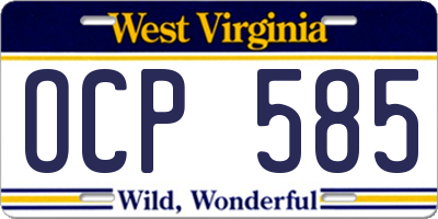 WV license plate OCP585