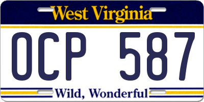 WV license plate OCP587