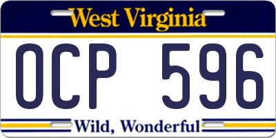 WV license plate OCP596