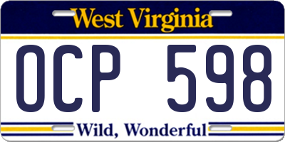WV license plate OCP598