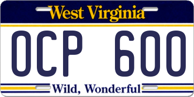 WV license plate OCP600