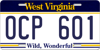 WV license plate OCP601