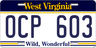 WV license plate OCP603