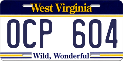 WV license plate OCP604