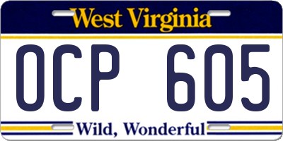 WV license plate OCP605