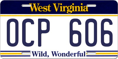 WV license plate OCP606