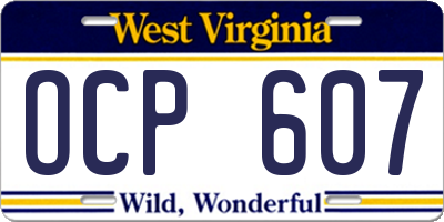 WV license plate OCP607