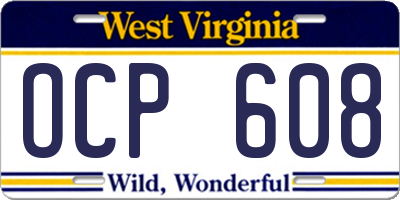 WV license plate OCP608