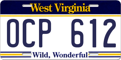 WV license plate OCP612
