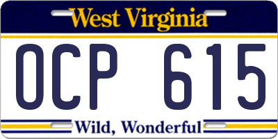 WV license plate OCP615