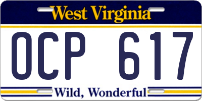 WV license plate OCP617