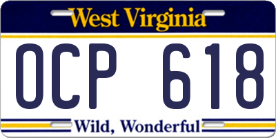 WV license plate OCP618
