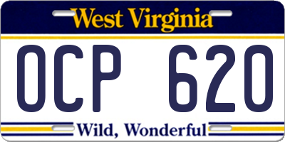 WV license plate OCP620