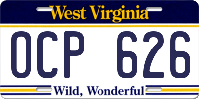 WV license plate OCP626