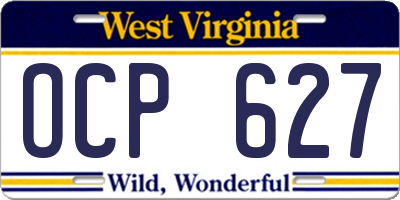 WV license plate OCP627